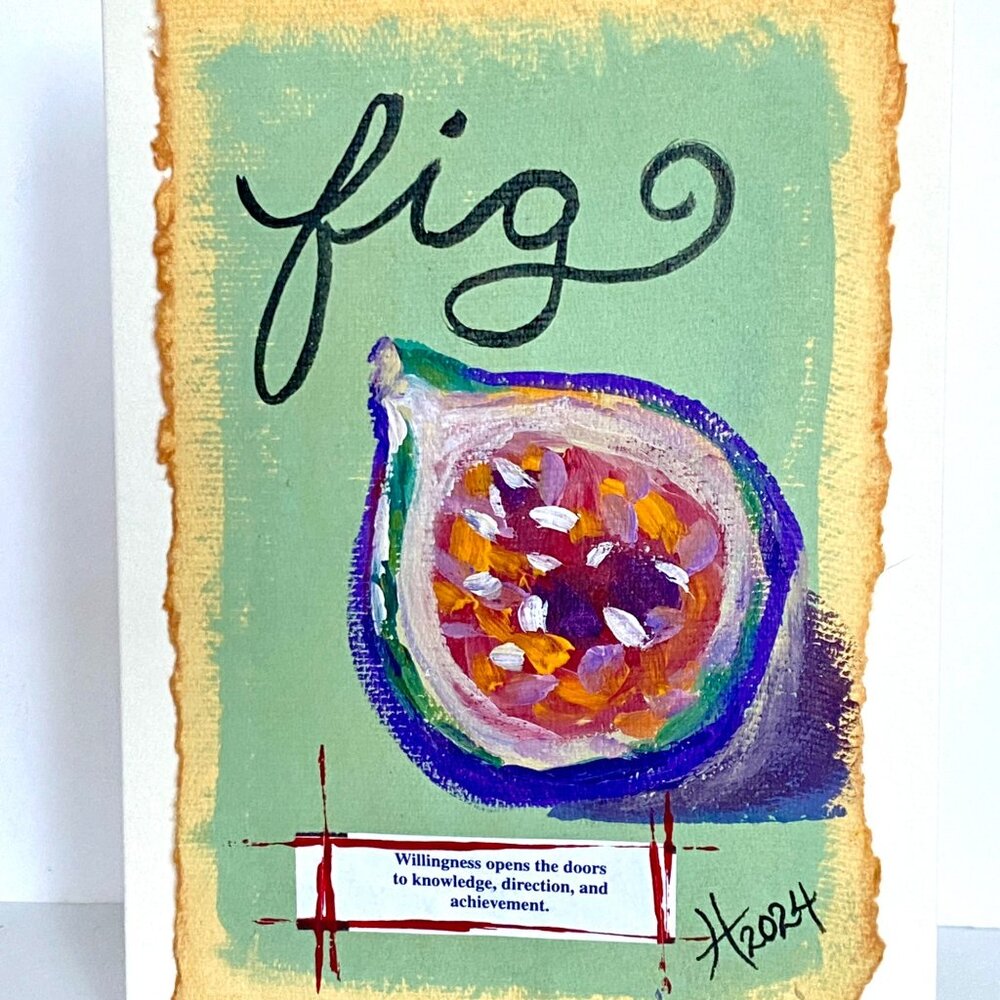 Fig Fruit Collage Art Handmade Original Blank Greeting Card and Envelope
